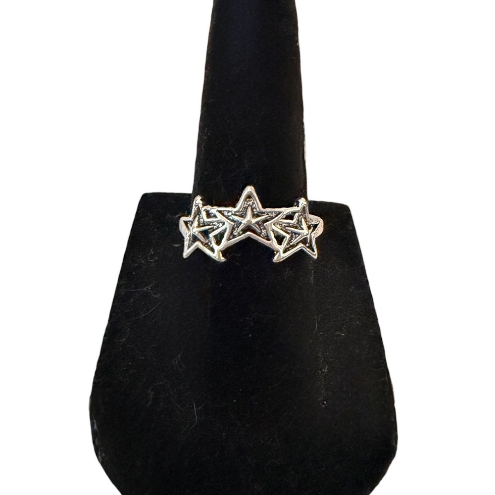 Silver Toned Unisex Triple Star Adjustable Ring - New